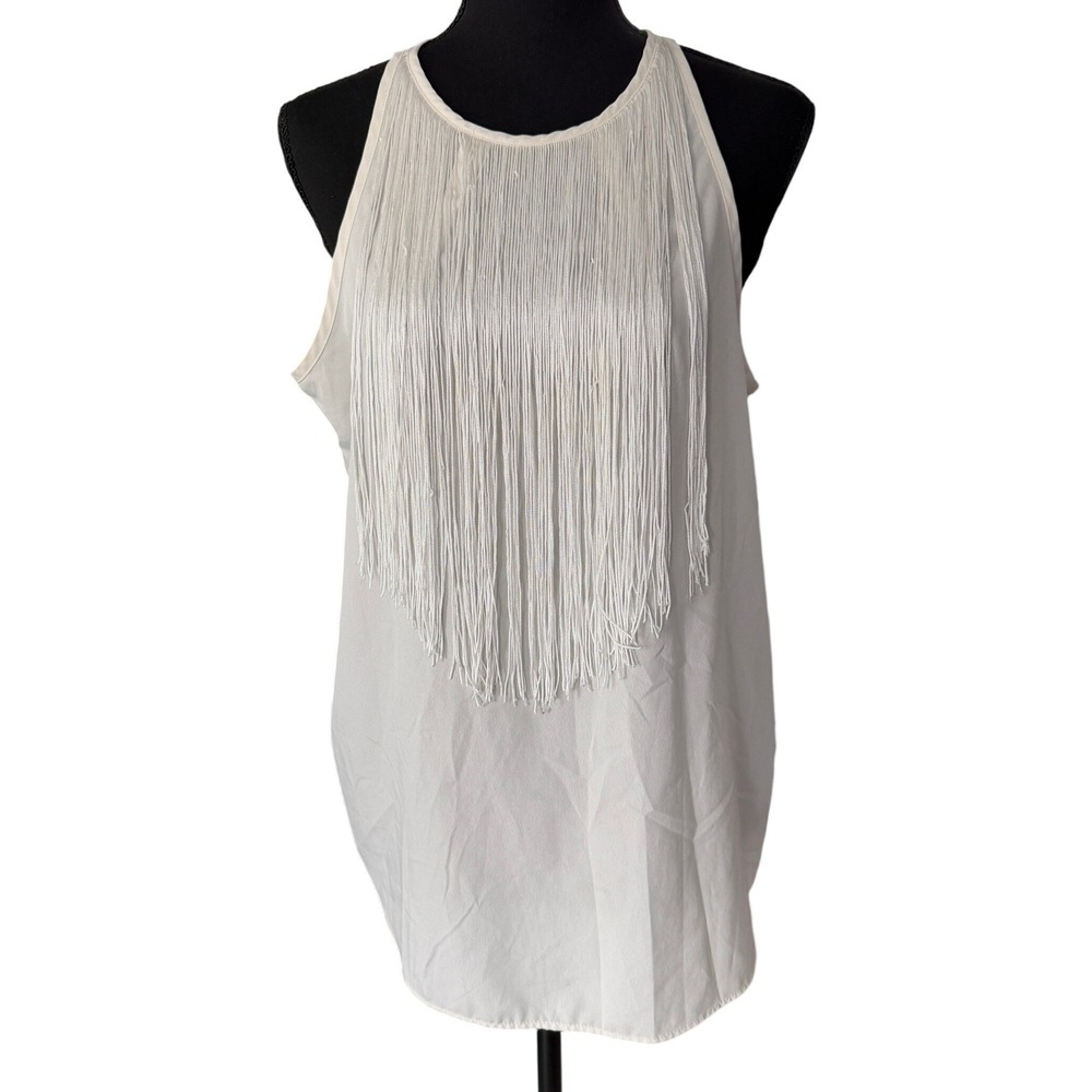 Banana Republic Fringe Tank Top Womens L White Boho Cowgirl Festival Minimalist